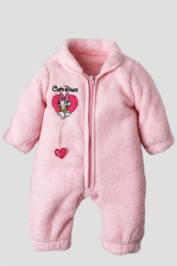 Kız Bebek Polar Tulum Cute Duck Nakışlı Fermuarlı Kalın Tulum 0-12 Ay