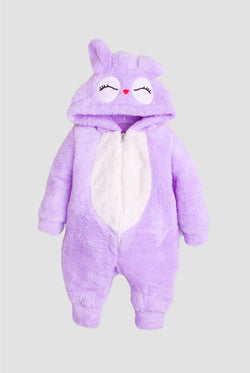 Kız Bebek Peluş Göz Kapaklı Tavşan Kapüşonlu Tulum 0 12 Ay