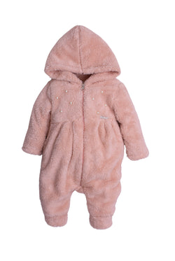 Kız Bebek İnci Detaylı Fermuarlı Peluş Tulum 0-12 Ay