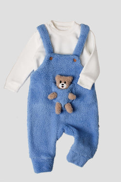 Unisex Peluş Ayıcık Cepli Askılı Tulumlu 2’li Takım 6-24 Ay