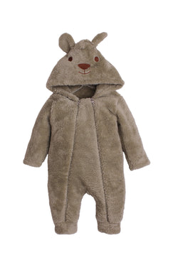 Unisex Bebek Peluş Kulaklı Ayıcık Tulum Fermuarlı Kapüşonlu 0-12 Ay