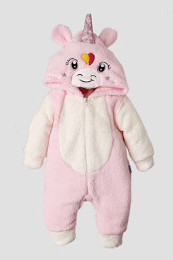 Unicorn Figürlü Kapüşonlu Peluş Bebek Tulum 0-12 Ay