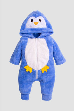 Unisex Bebek Peluş Penguen Kapüşonlu Tulum 6-24 Ay
