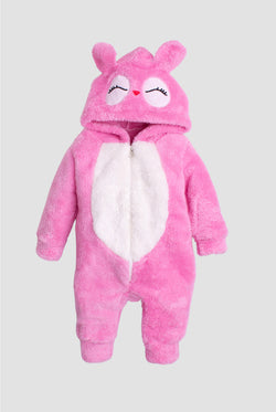 Kız Bebek Peluş Göz Kapaklı Tavşan Kapüşonlu Tulum 0 12 Ay