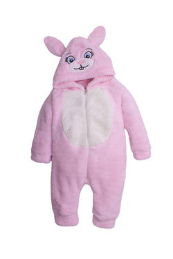 Unisex Kapüşonlu Tavşan Figürlü Peluş Bebek Tulum 0-12 Ay