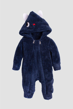 Unisex Bebek Kedi Figürlü Fermuarlı Kapüşonlu Peluş Tulum 0 12 Ay