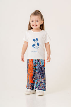 Kız Çocuk Çiçek Baskılı Tshirt Rengarenk Desenli Yazlık 2 Parça Takım 2-8 Yaş