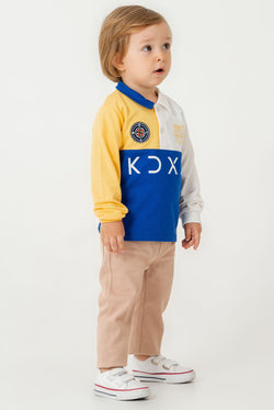 Erkek Bebek Renk Bloklu Uzun Kollu Polo Yaka Sweatshirt