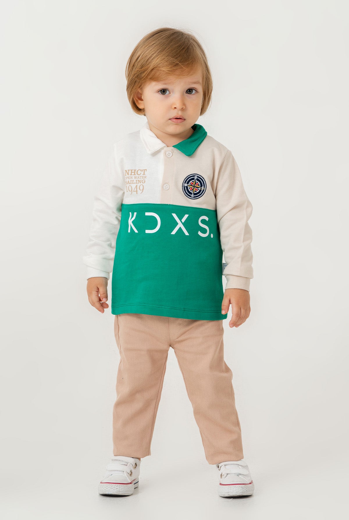 Erkek Bebek Renk Bloklu Uzun Kollu Polo Yaka Sweatshirt