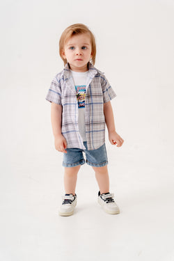 Erkek Bebek Çizgili Gömlekli Denim Takım 9-24 Ay