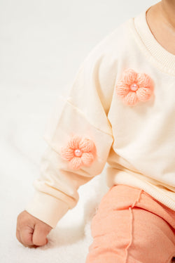 Kız Bebek Çiçek Aplikeli Uzun Kollu Sweatshirt ve Şardonlu Pantolon İkili Takım 9-24 Ay