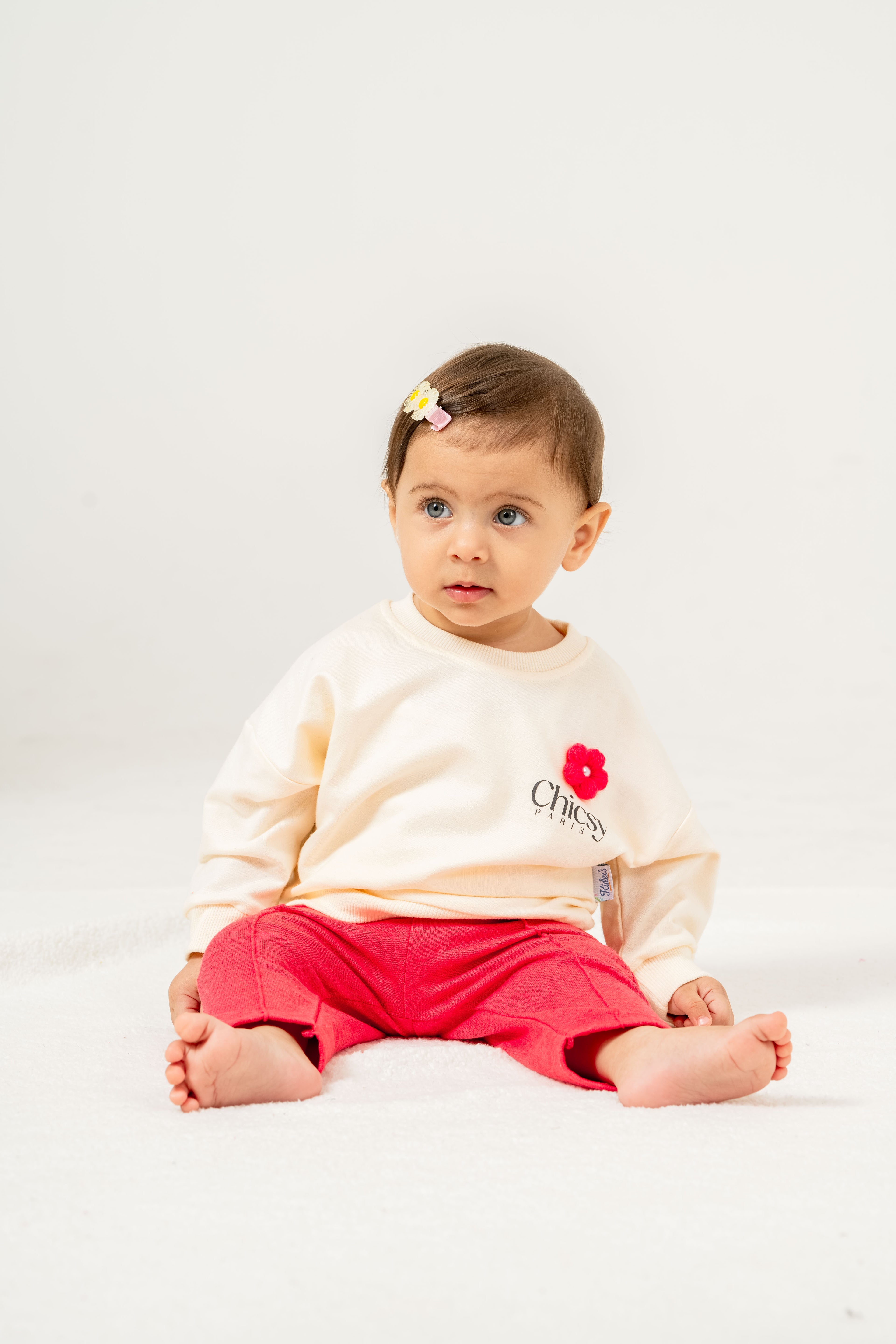 Kız Bebek Çiçek Aplikeli Sweatshirt ve Yumuşak Kumaşlı Tayt 2’li Takım