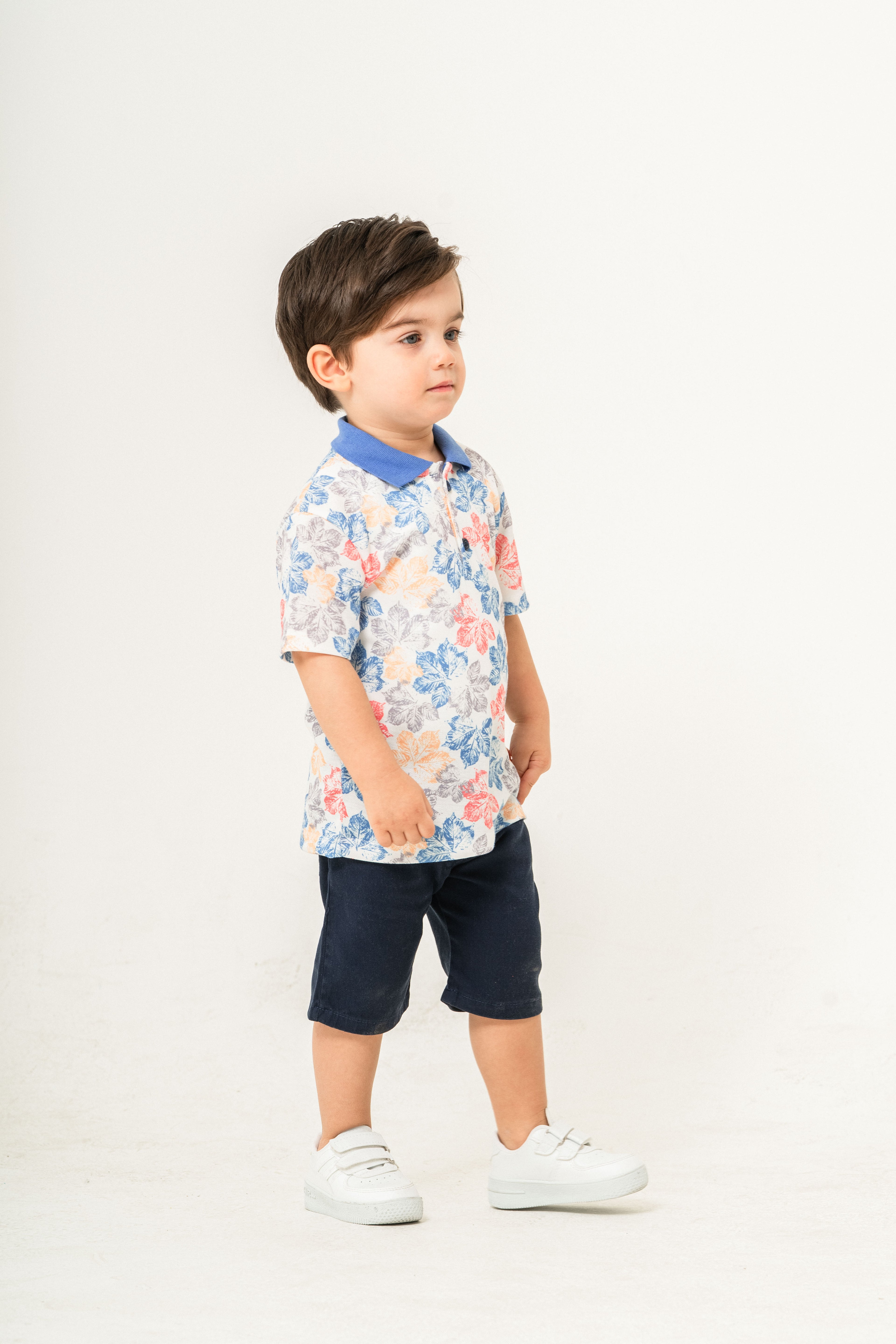 Erkek Bebek Yazlık Polo Yaka Çiçekli Şortlu 2'li Takım 2-3-4-5 Yaş | Renkli Stil ve Hafif Kumaş