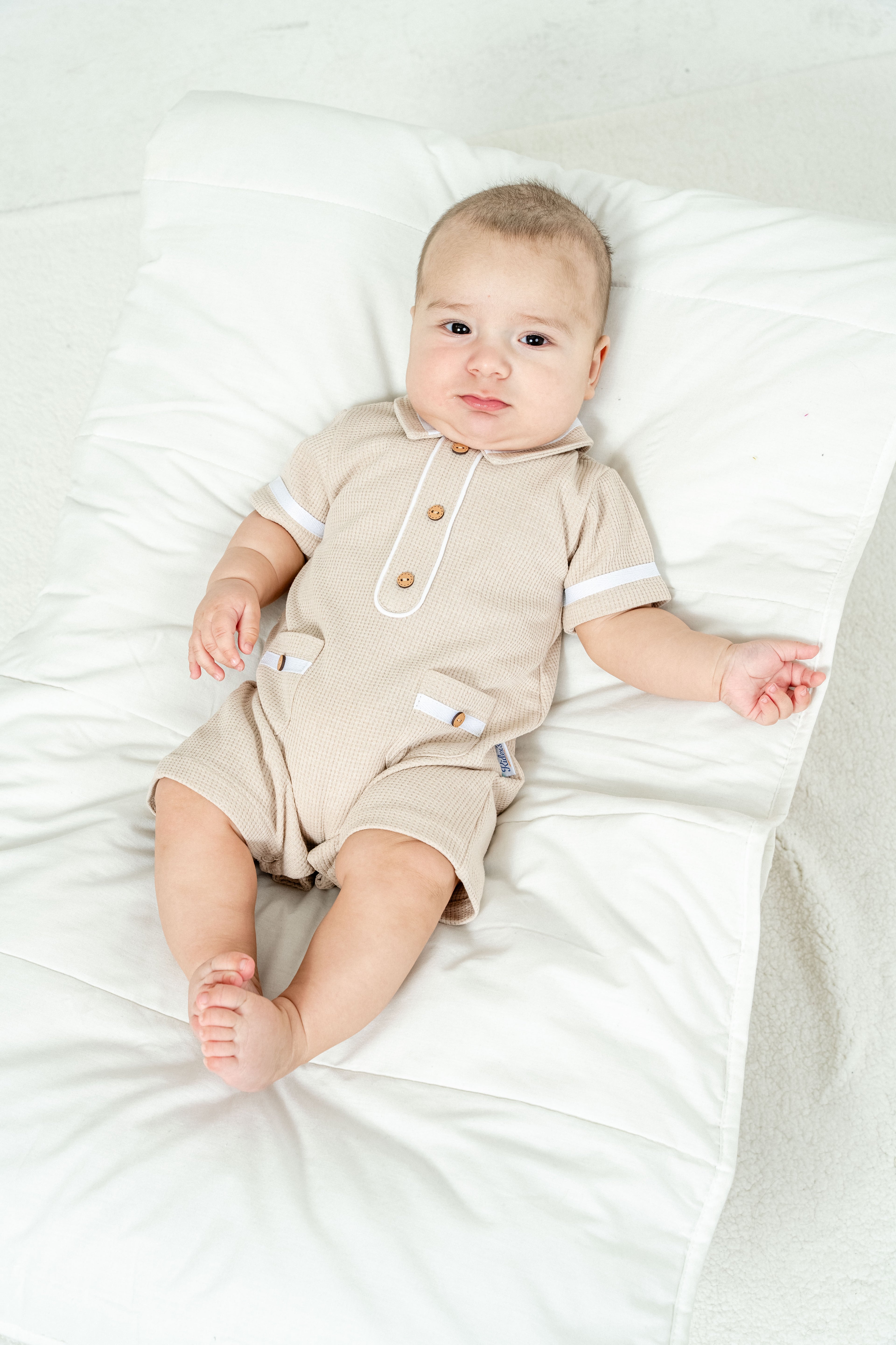 Erkek Bebek Yazlık Polo Yaka Düğmeli Tulum Cepli Model 3-12 Ay