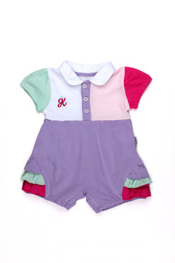 Kız Bebek Polo Yaka Çıtçıtlı Renkli Bloklu Pamuklu Tulum 6-24 Ay