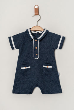 Erkek Bebek Yazlık Polo Yaka Düğmeli Tulum Cepli Model 3-12 Ay